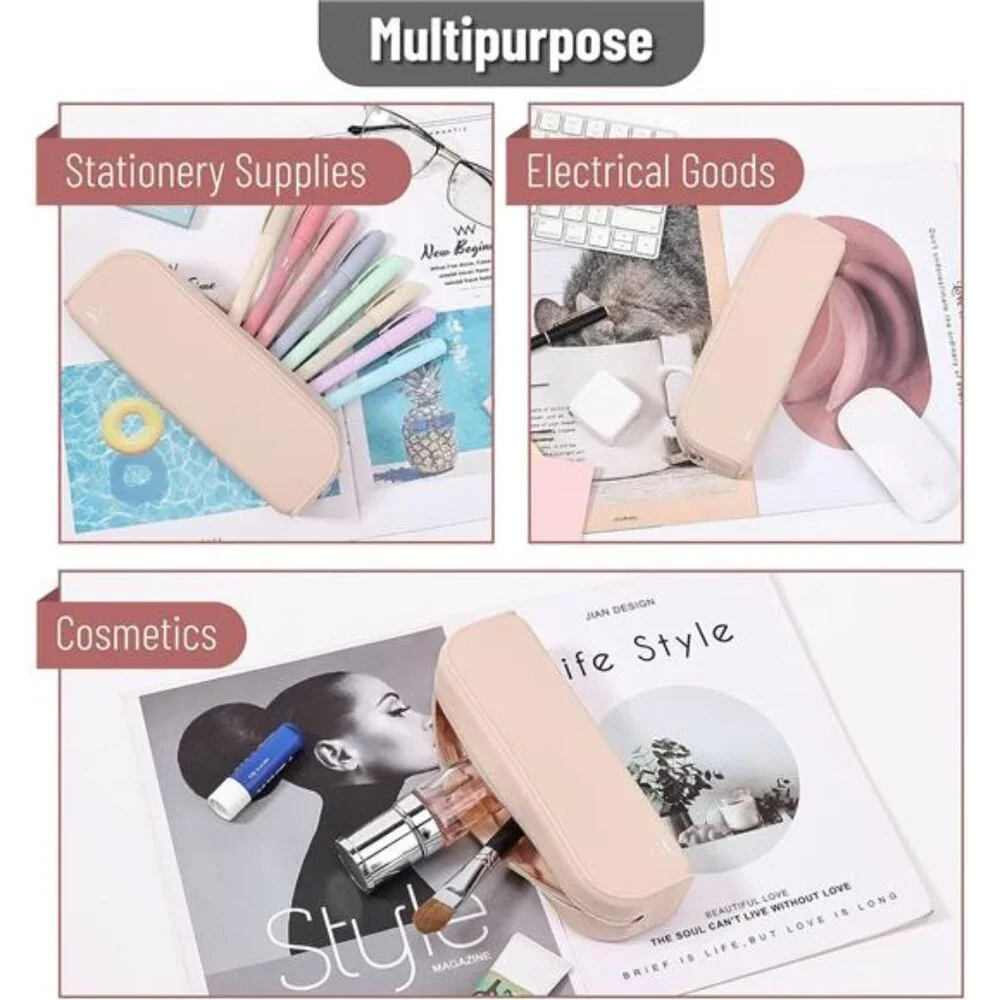 Women Small Silicone Pencil Case, Malibu Dune Color Pencil Pouch Pencil Case‎